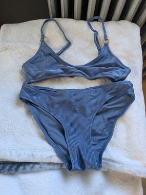 aerie Ribbed Bikini Set in Slate Blue NWOT
